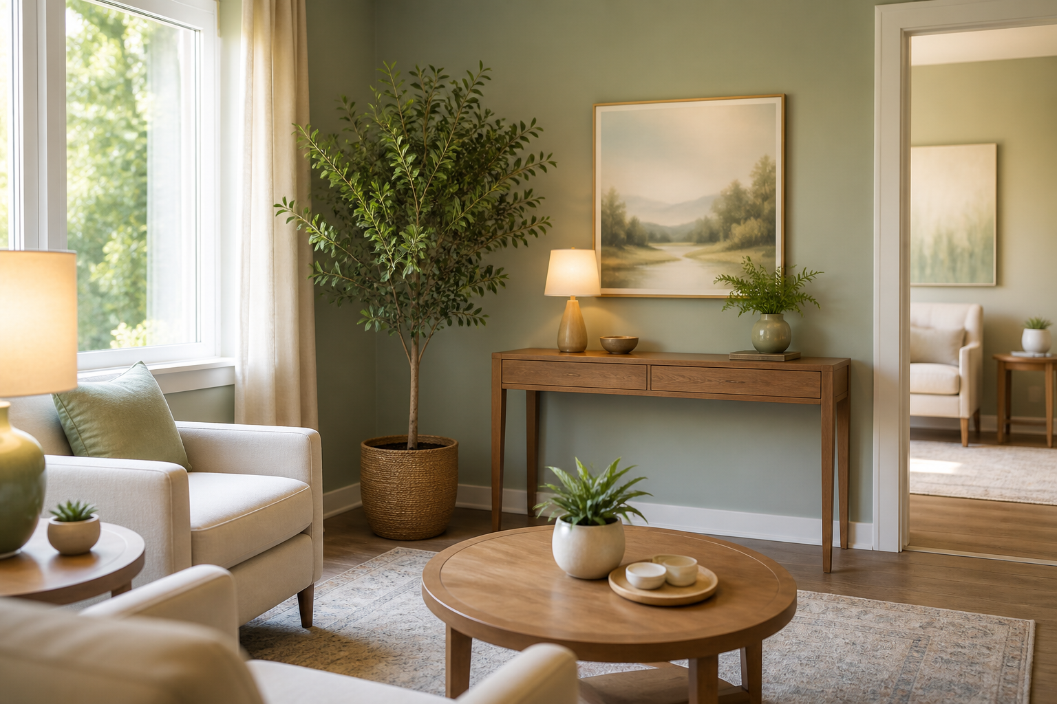 Calm, light-filled counseling practice interior